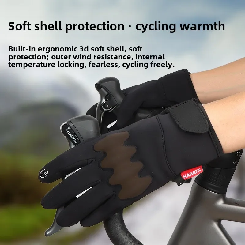 New Autumn and Winter Cycling Gloves Sports Outdoor Windproof Ski Gloves Soft Shell Velvet Thermal Gloves Touch Screen