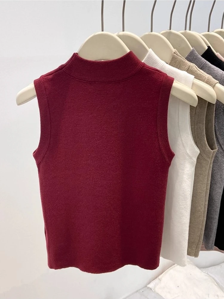 เสื้อกล้ามถักไหมพรมแขนกุด ทรงเข้ารูป สไตล์เกาหลี เหมาะกับทุกโอกาส สีพื้น เรียบง่าย ทันสมัย สำหรับผู้หญิง