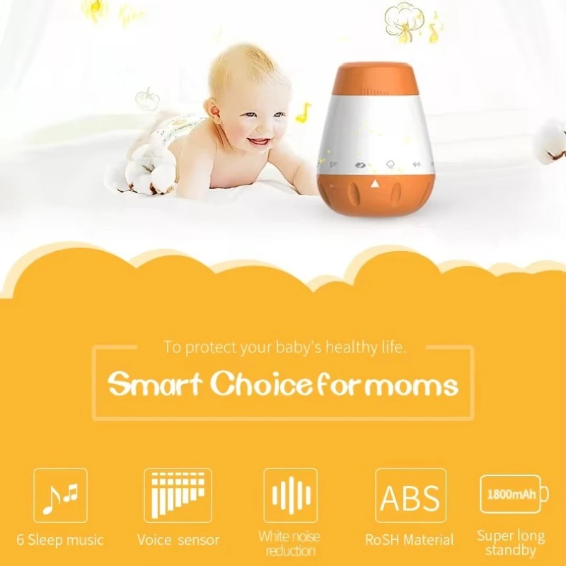 

Portable ABS white noise speaker baby pacifier, intelligent sensing soothing sleep aid, 6 sleep miracle music gifts for newborns