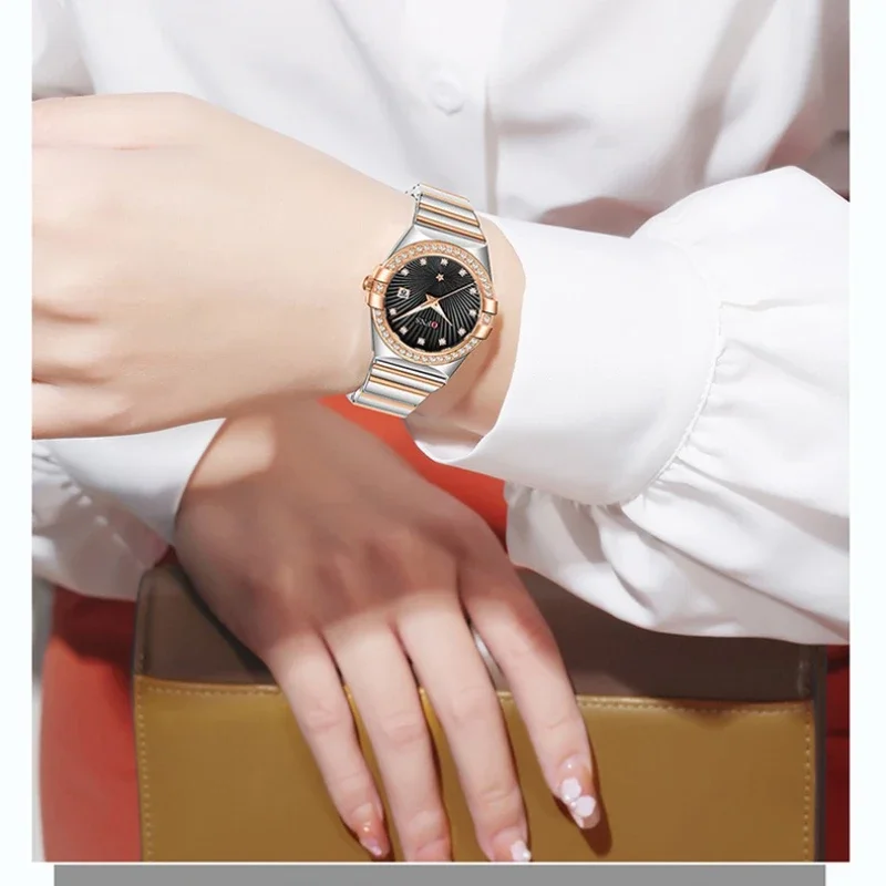 OFNS 1569 Quartz Womens Watch with Diamond Inlaid Calendar Waterproof Watches for Women Часы Женские Наручные