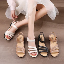 1 pair 2024 Simple and Fashionable Flat Non-Slip Waterproof Casual Beach Mom Sandals