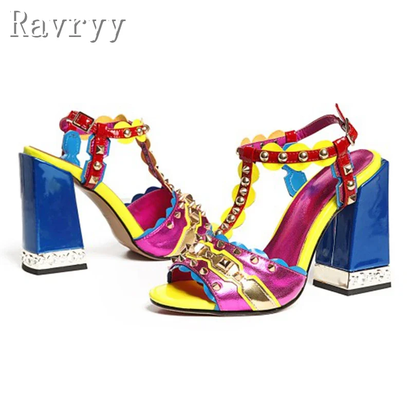 Retro Style Rivet Sandals Summer Women\'s Luxury Design Peep Toe Chunky High Heel Summer Shoes Fashion Runway Party Shoes