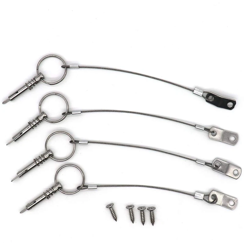 4 Pack Release Pin 1/4 Inch Diameter With Lanyard Prevents Loss, 316 Stainless Steel Bimini Top Pin, Marine Hardware