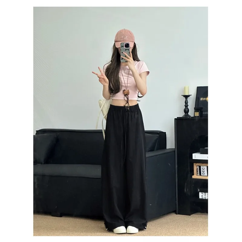 2025 Korean Simple White Straight Leg Pants Women Summer Thin New Loose High Waist mid Line Wide Leg Pants Casual Trousers