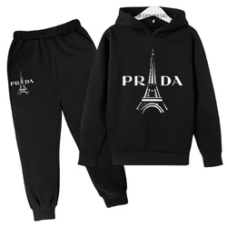 Eiffel tower autumn winter clothing Suitable for children's hoode+pants set 3-12 years Boys girls leisure sweatshirt outerwear