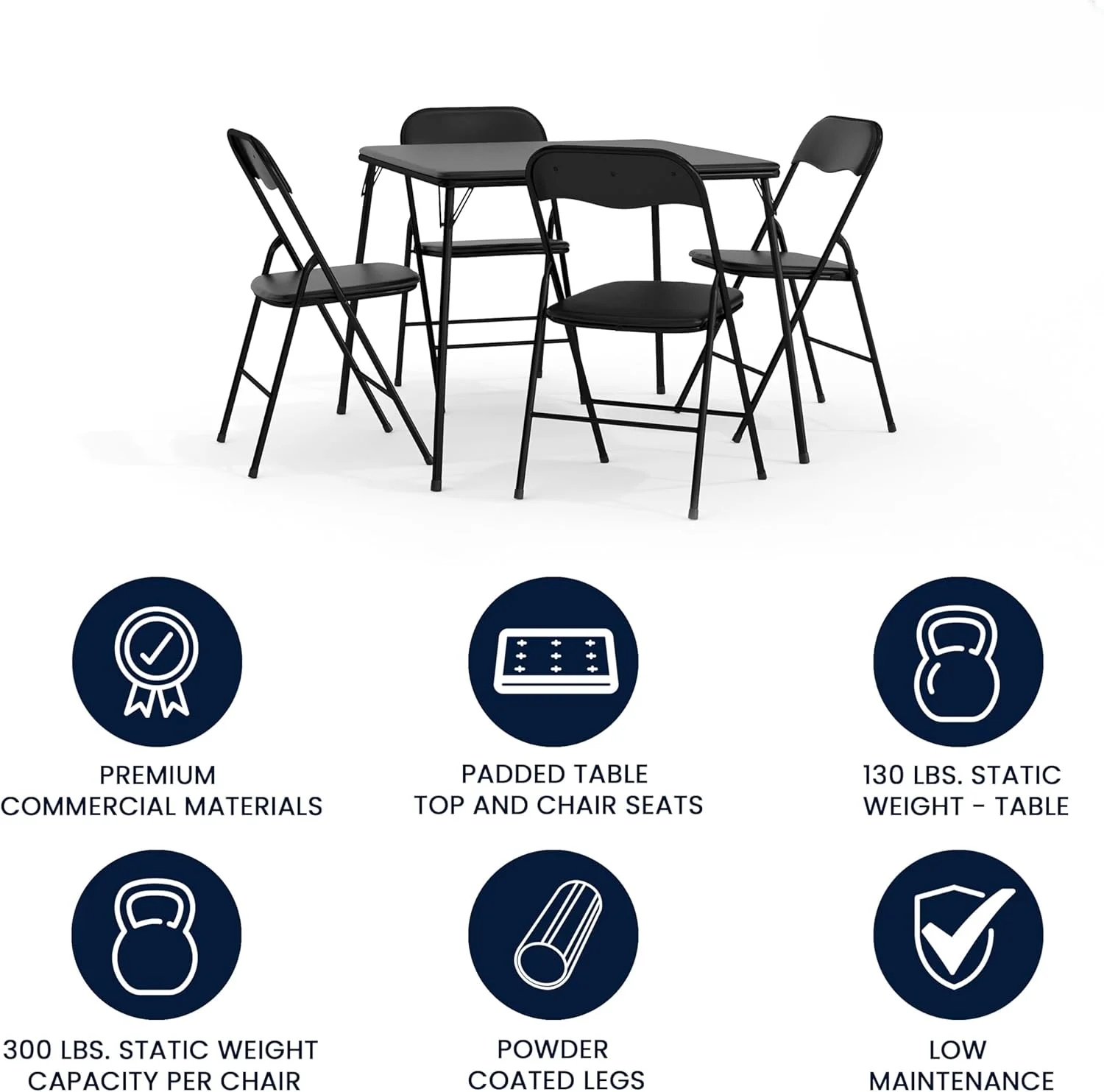 

5 Piece Black Folding Card Table and Chair Set,Folding Table, Picnic, Portable Lightweight,Folding Patio Table for Outdoor Party