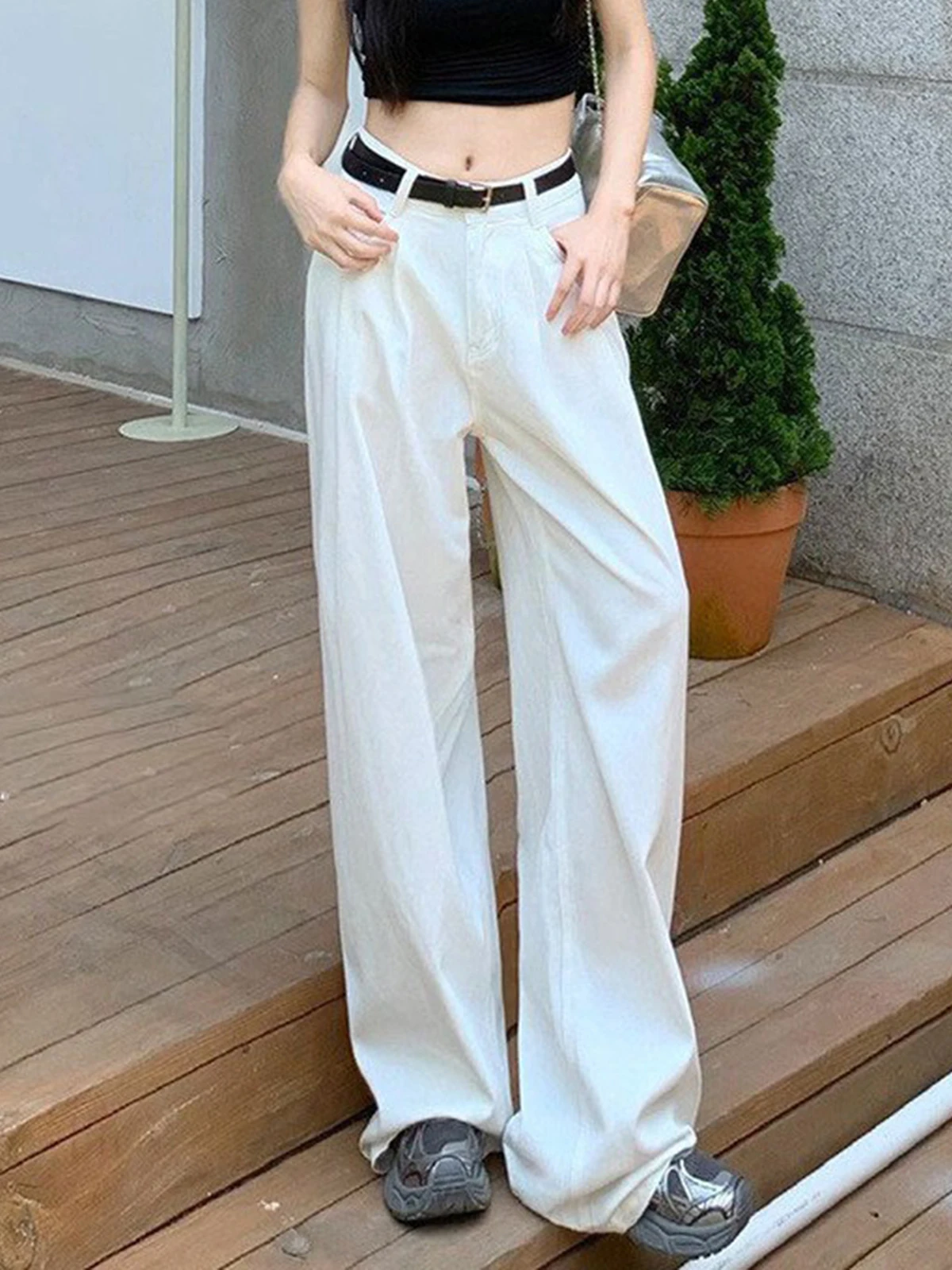 

2024 Spring Autumn New Women White High Waisted Wide Leg Jeans Unisex Chic Denim Pants Trendy Streetwear baggey Casual Trouser