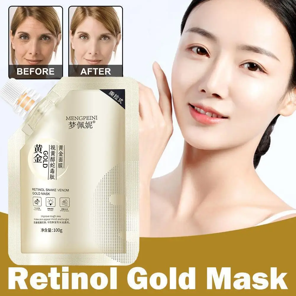 Masker emas peptida ular Retinol 100g, perawatan kulit pelembab bening pelembap anti-penuaan Pengontrol Minyak masker pengelupas kulit mobil