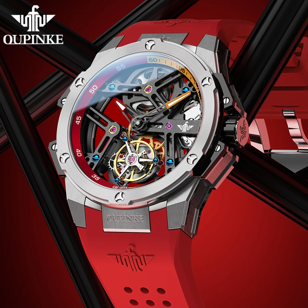 OUPINKE Genuine Tourbillon Watches For Men 50M Waterproof Sapphire Mirror Automatic Mechanical Men's Watch Top Brand Luxury 8003