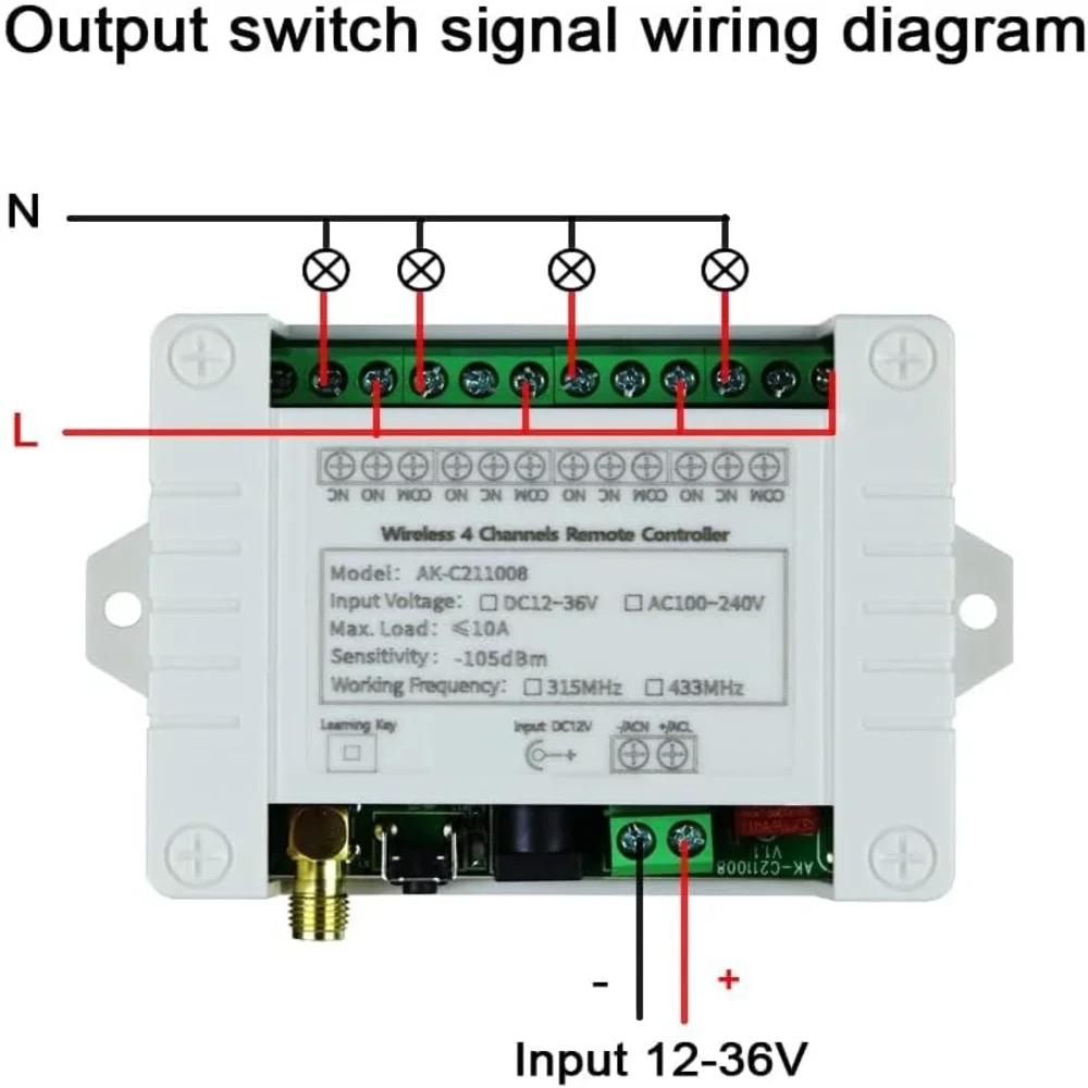 4Smart Multiple Remote Control Switch Wireless 4CH Relay Receiver 33MHz 2 Transmitters DC 12V 24V 36V Remote Distance 50-1000M