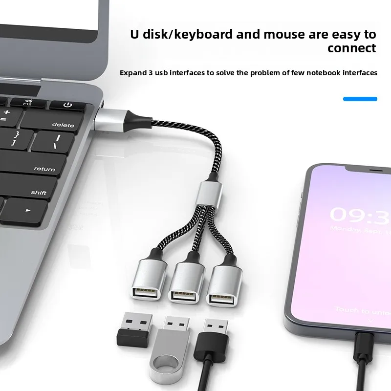 

USB Charging Splitter Adapter Type-C Computer Docking Station Multi-function One to Three Desktop Accessories USB 3.0 Hub Port