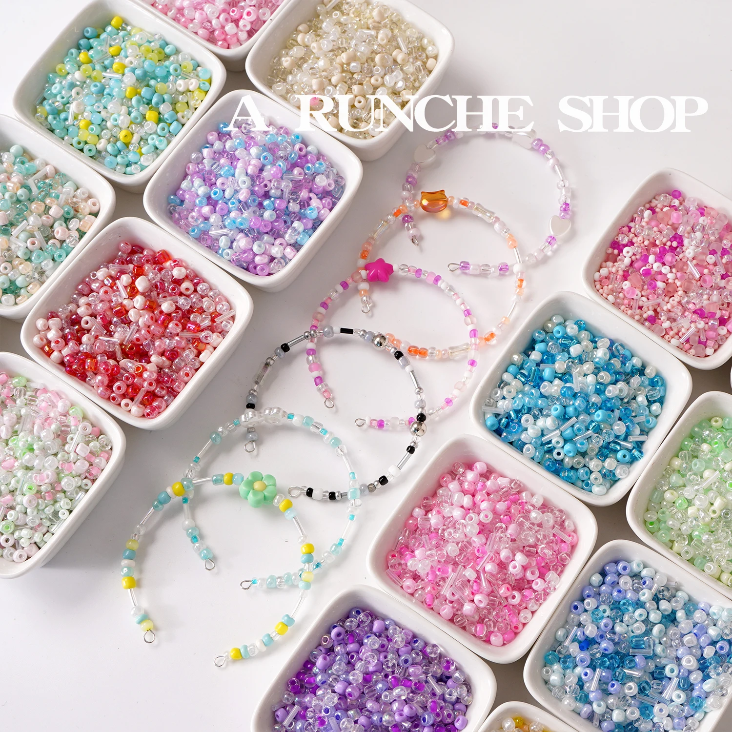 ミックスカラーガラスビーズ DIY素材 手作りブレスレット ネックレス ジュエリー クリスタル キャンディー シードビーズ