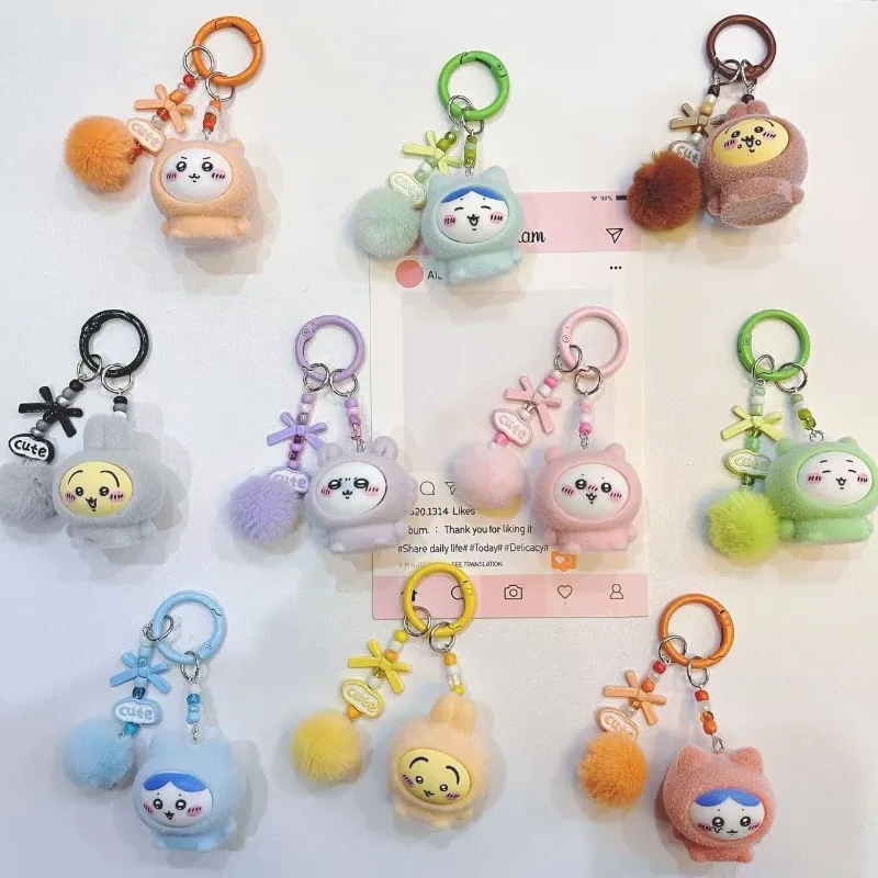

Plush Keychain Cute Pastel Usagi Hachiware with Pom Pom Beads Kawaii Anime Bag Charm for Fans