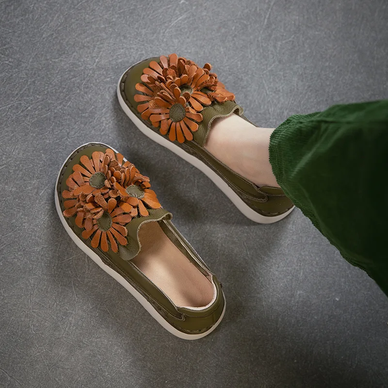 

GKTINOO Ретро-лоферы с цветочным узором на мягкой подошве, весна 2026, новые, из натуральной кожи, легкие, ручной работы, женские туфли без шнурков