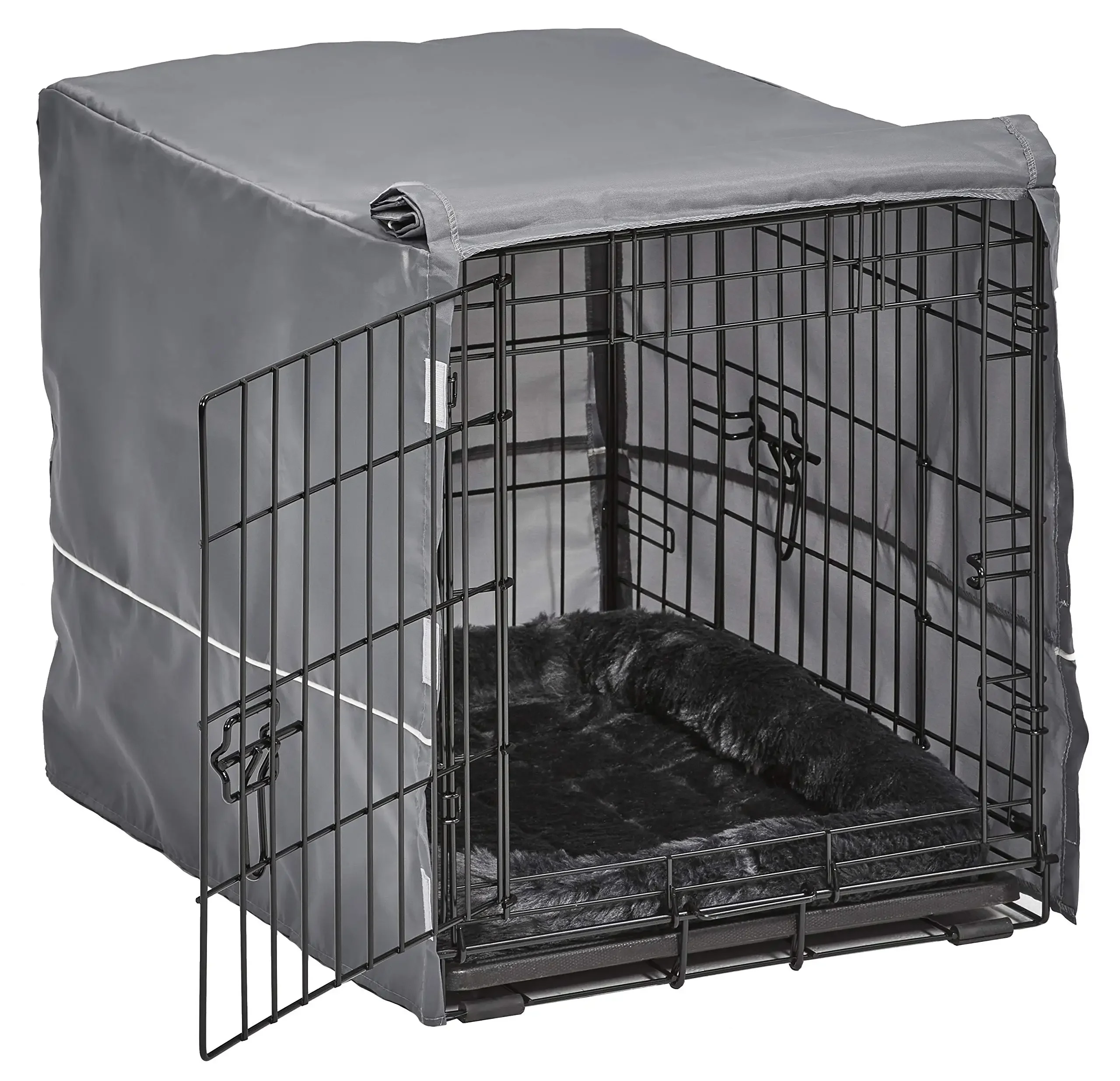 For Pets Double Door Dog Crate Cage Kit Includes One Two-Door Crate, Matching Gray Bed & Gray Crate Cover