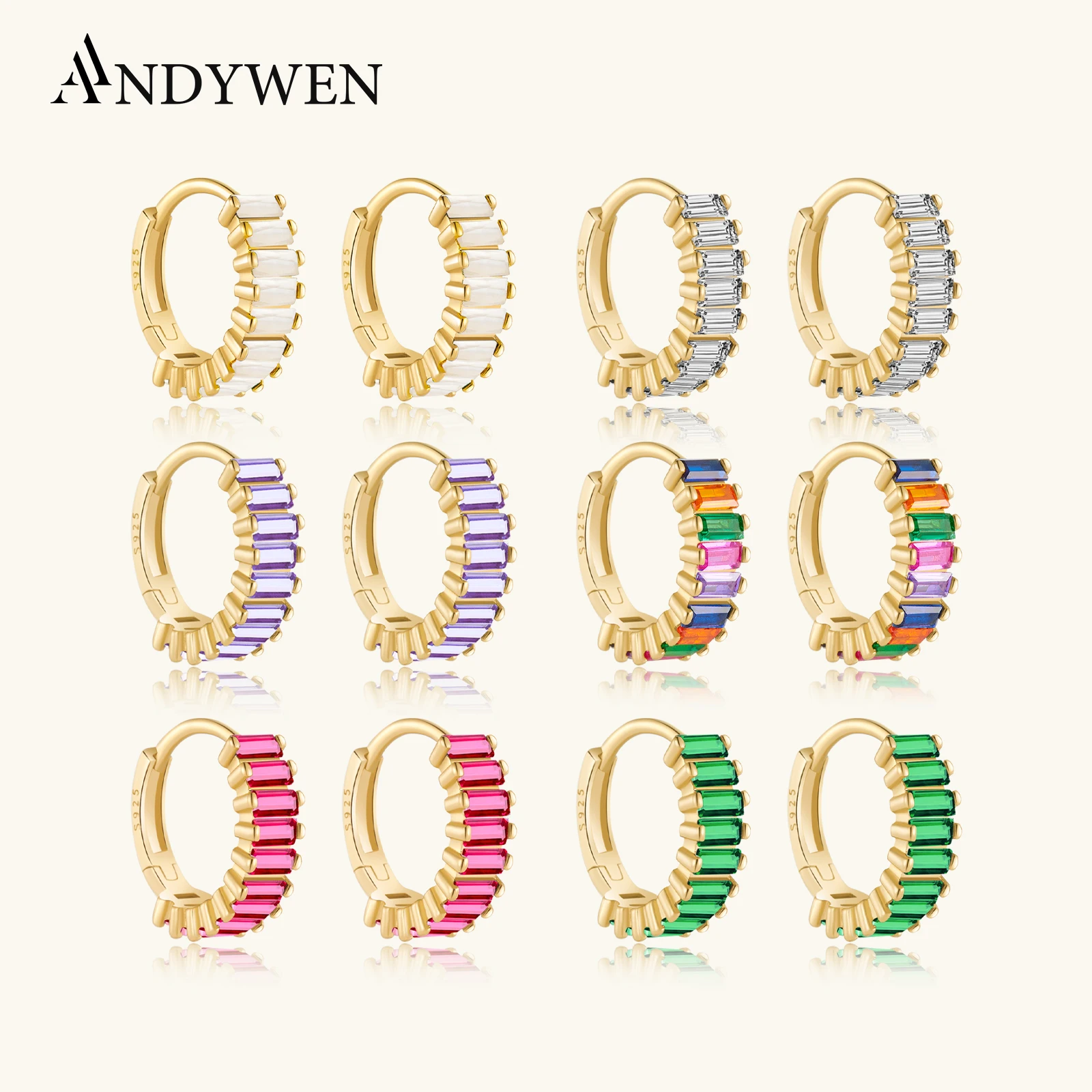 

Andywen 100% 925 Sterling Silver Rainbow Color Hoops Circle Round Earring Piercing CZ Zircon Pave Pendiente Ohrringe Jewelry
