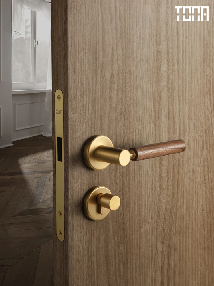 

TONA Brass Copper Interior Door Lock Wooden Door Handle Mute Gate Lock Door Hardware Silent Lock for Home Wood Lock Walnut