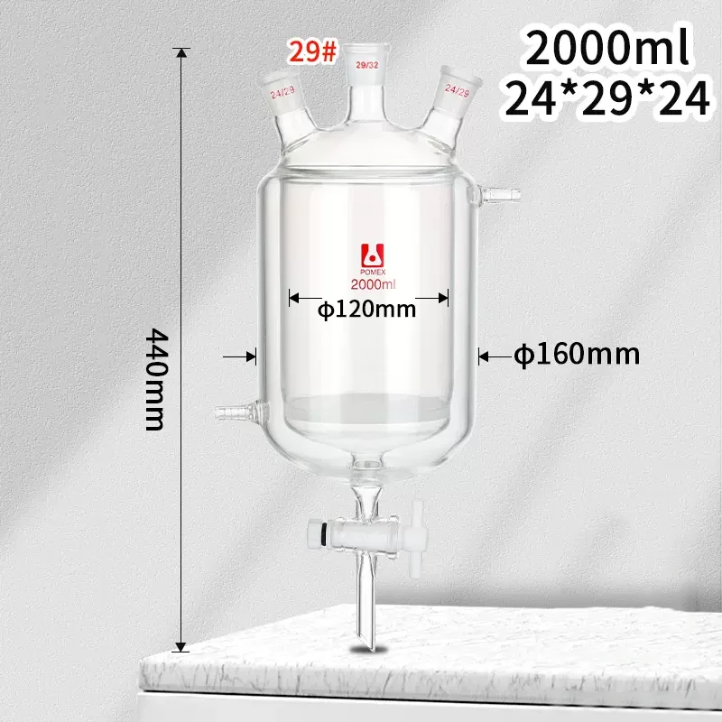 Three Double-jacketed Reaction Flask Tetrafluoro Piston Valve Discharge Port Sand Plate Jacketed Reactor 100/250/500/1000/2000ml