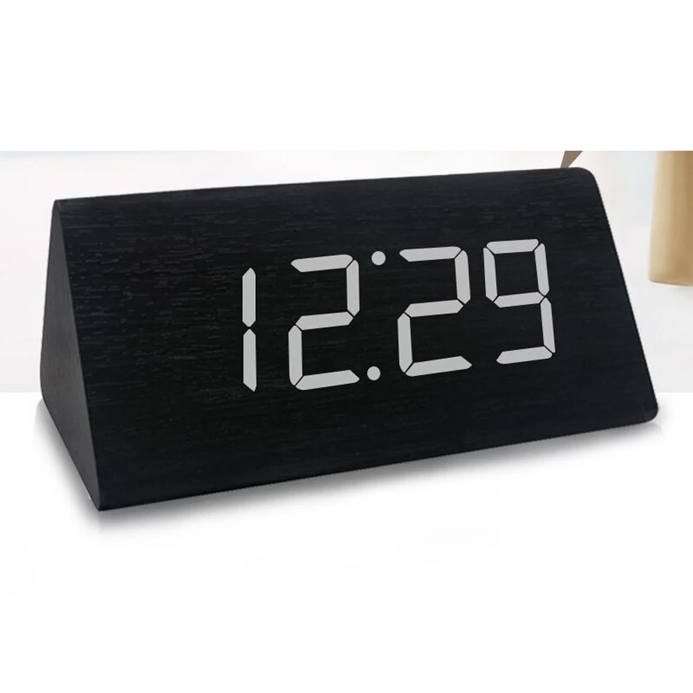 

Voice-controlled Wooden Clock Large Display Digital Alarm with Light Eye-catching Desk Desktop for Living Room Night