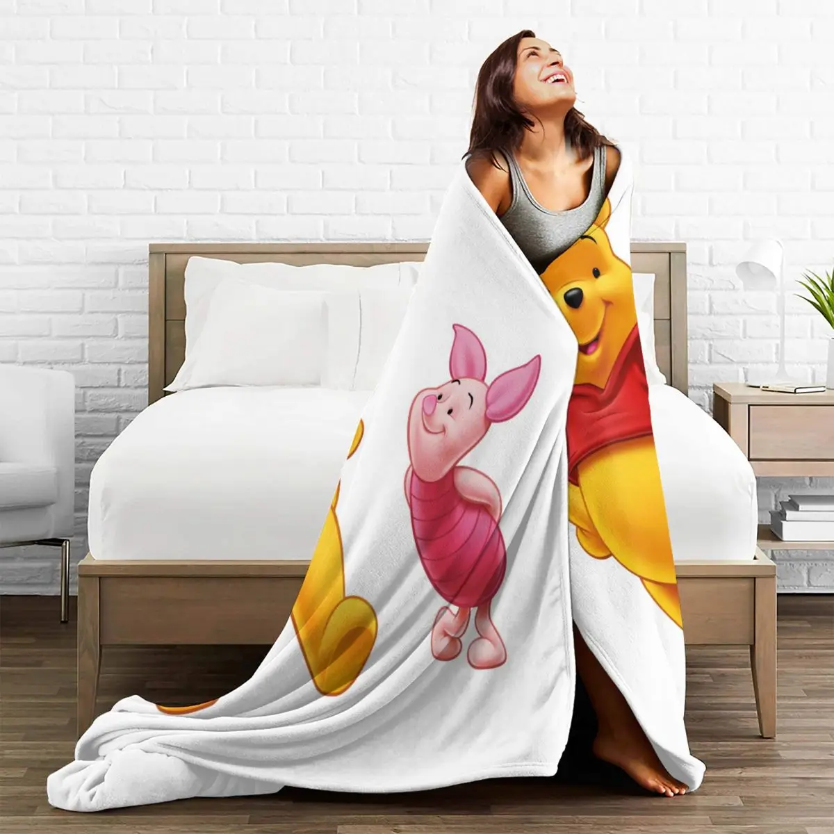 Pooh Bear And Piglet Soft Blanket Travel Office Plush Bedding Throws Fashion Couch Chair Flannel Bedspread Sofa Bed Cover