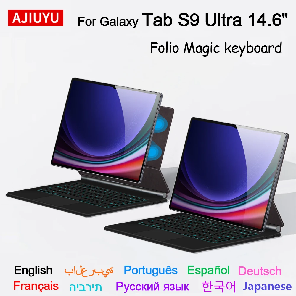 AJIUYU Magic Keyboard Folio for Samsung Galaxy Tab S9 Ultra 14.6 inch 2023 SM-X910 X916B X918U Smart Magnetic Keyboard Case