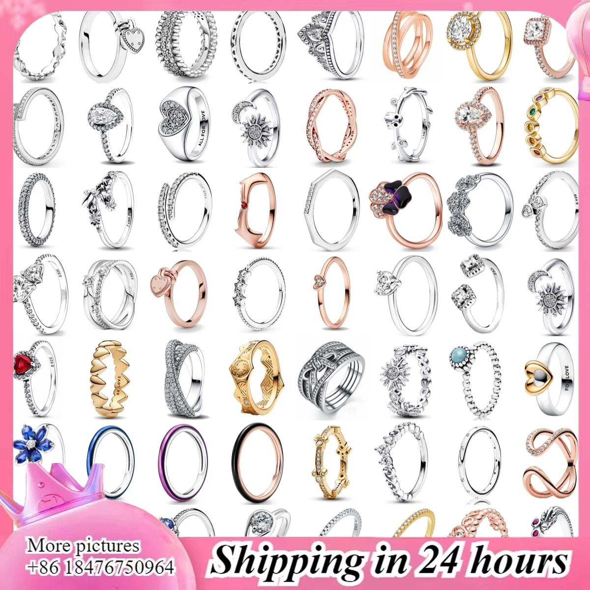 

New 925 Silver Rings Stackable Infinite Heart Sun Moon Daisies Flowers For Women Original Silver 925 Wedding Ring Jewelry Gift