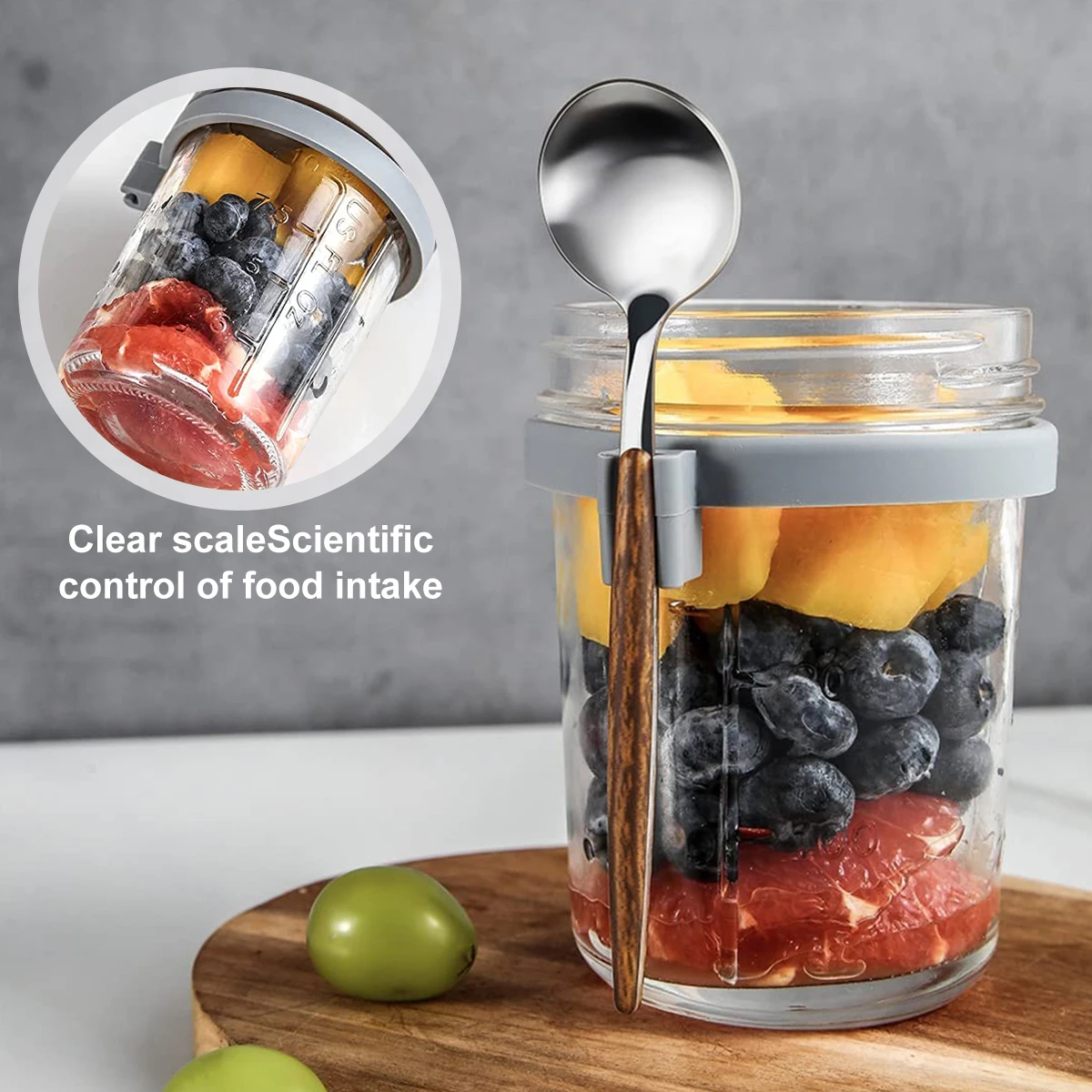 Breakfast Cup Container Airtight Oatmeal Jar Portable Oatmeal Cup with Measurement Marks Wide Mouth Mason Jars for Salads Cereal