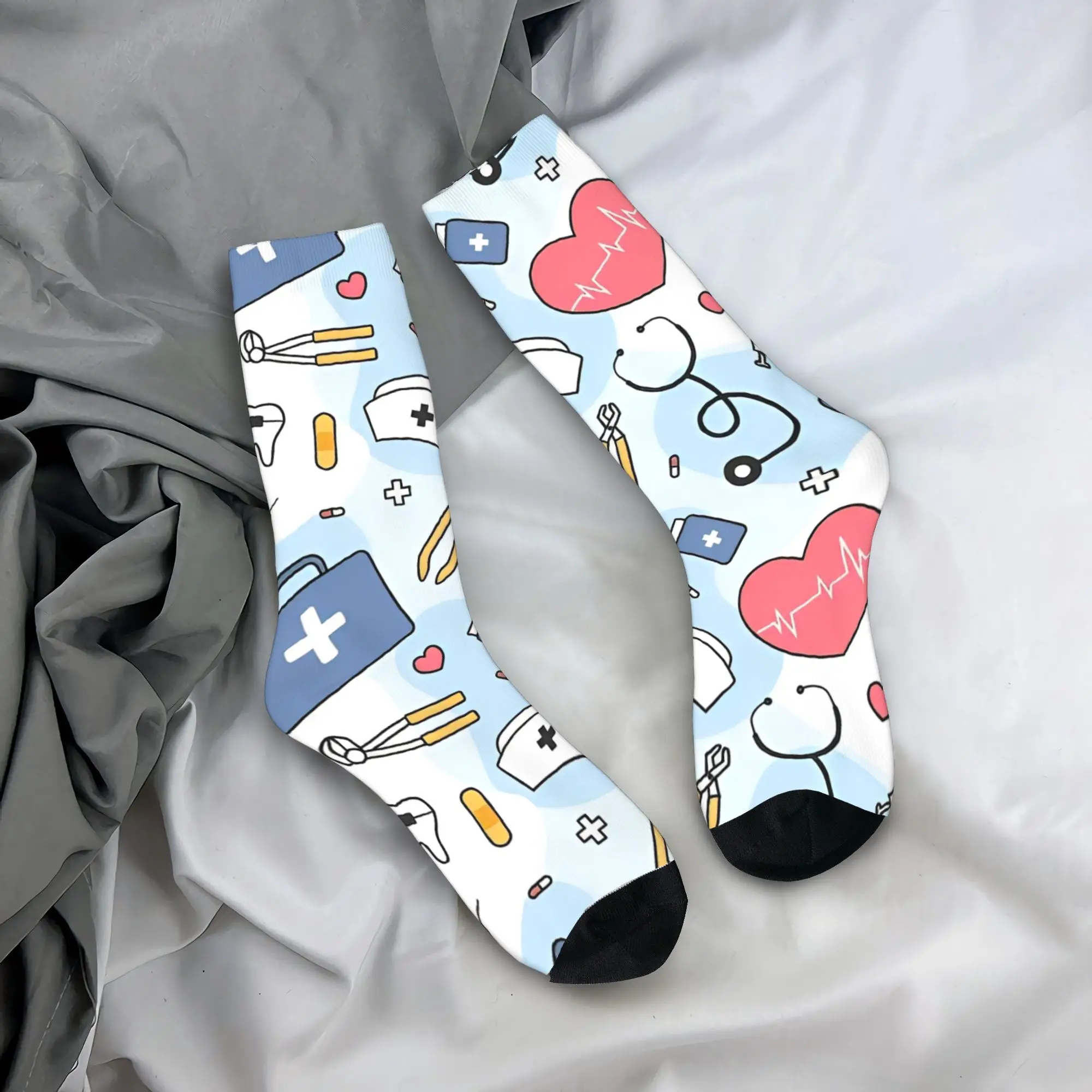 

Nurse First Aid Cartoon Print Stockings Printed Vintage Socks Autumn Anti Skid Socks Adults Men Running Comfortable Socks