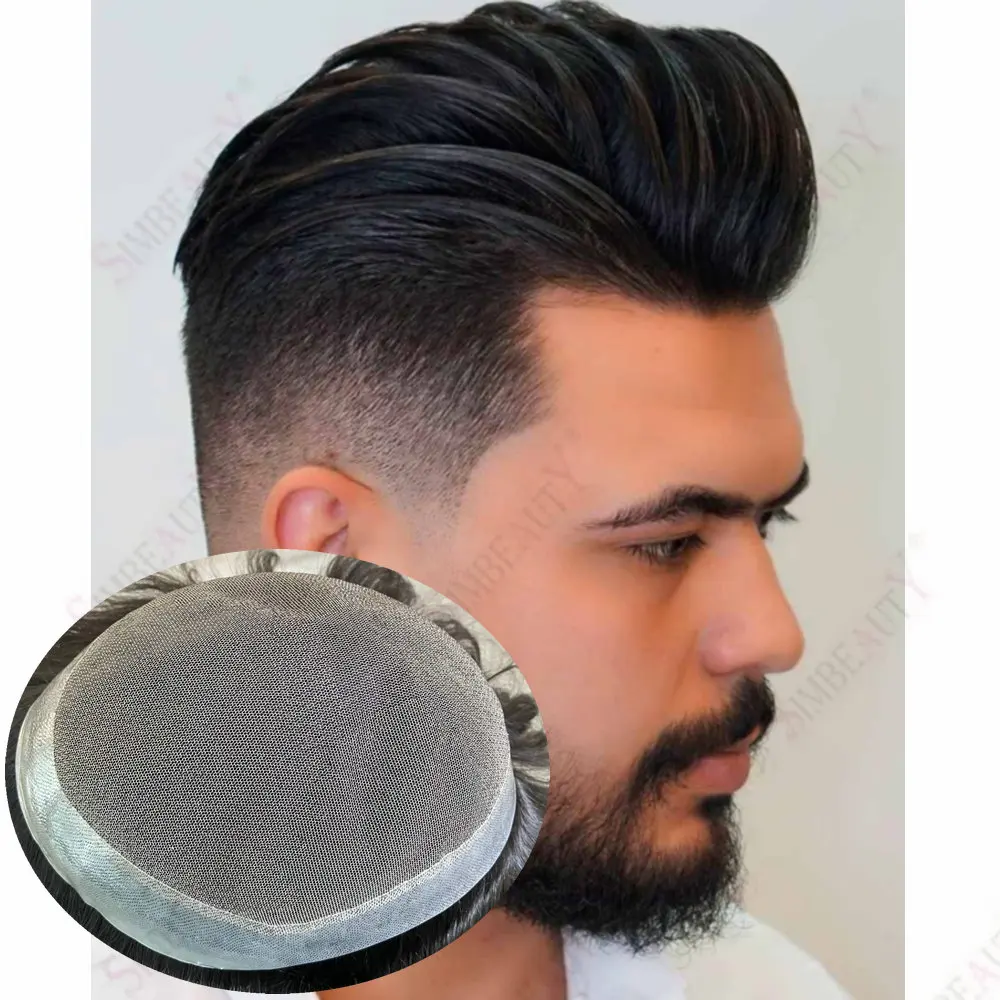 

Комфортный реалистичный парик из натуральных волос с кружевной основой и полиуретановым покрытием для мужчин, система замещения волос с естественной линией роста волос