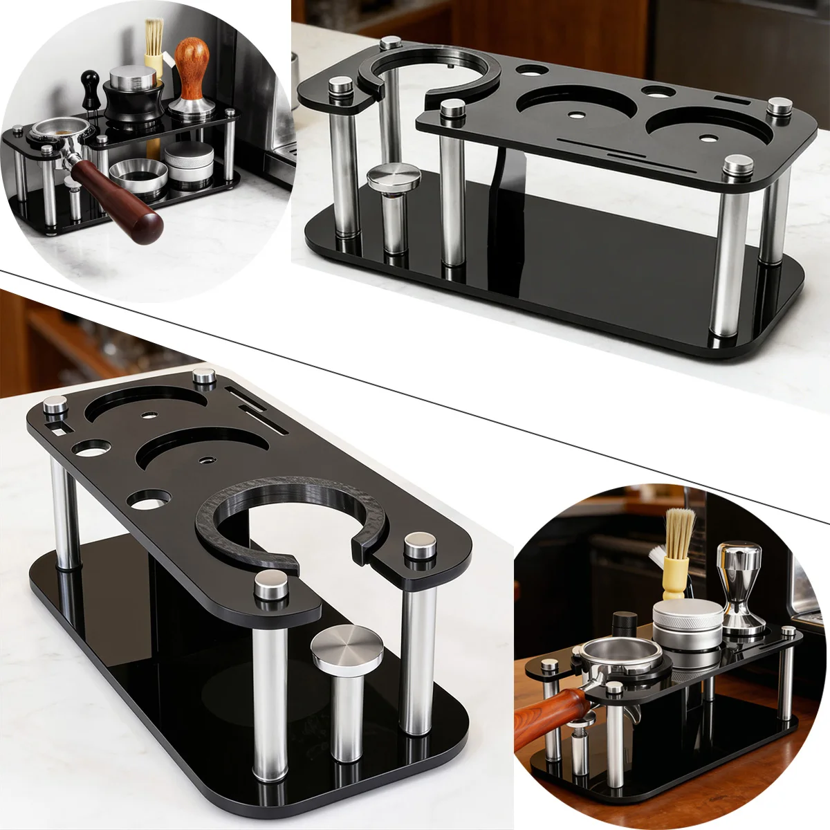 51/53/58mm Siebträger- & Tamper-Ständer, Kaffee-Tamper- & Verteiler-Halter, Espresso-Kaffee-Tamper Doppelschichtiger Aufbewahrungsständer
