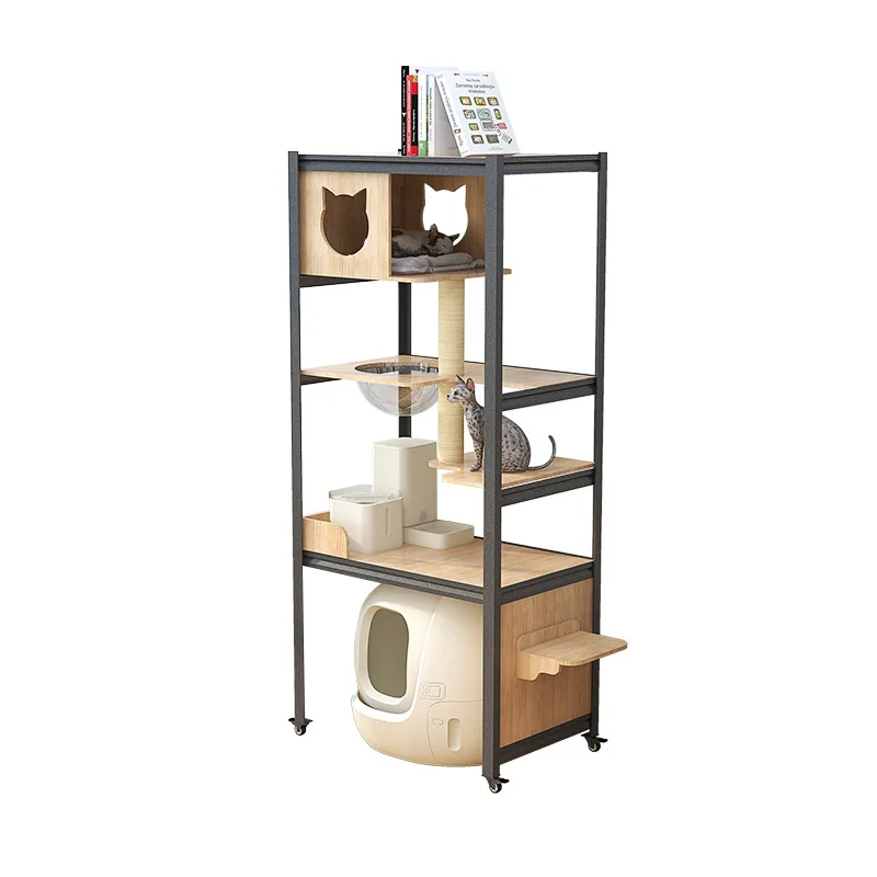 Large cat climbing cabinet, multi-layer cat villa, indoor cat scratching board, climbing frame, litter basin, integrated