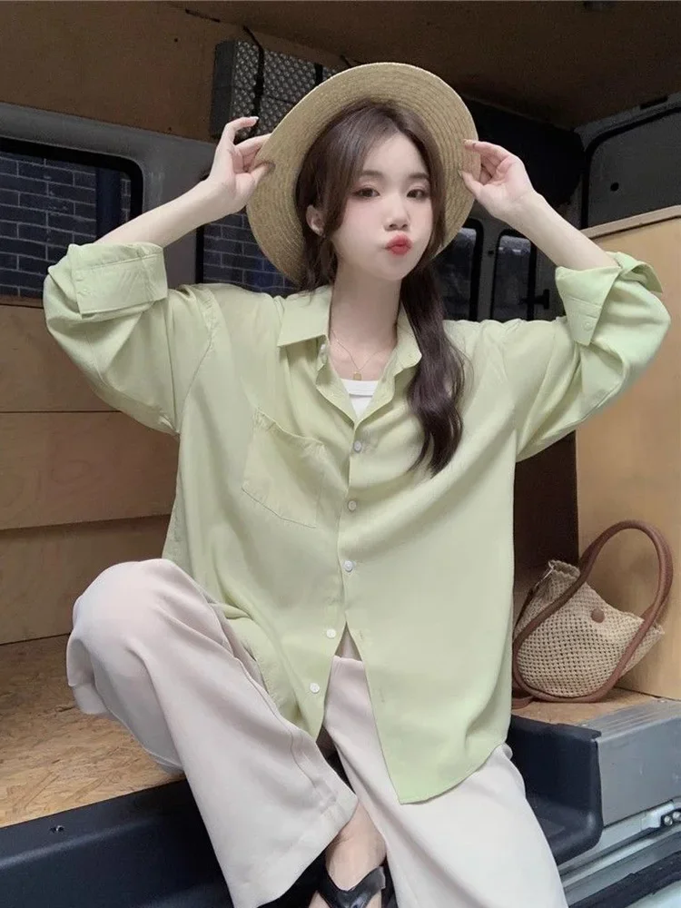 

Elegant Proof Shirt Women Casual Loose Long Sleeve Korean Sweet Blouse Simple Solid Vintage Lady High Quality Tops New