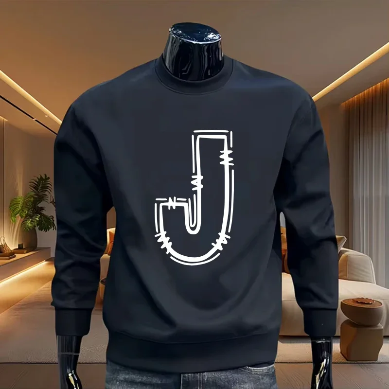 Camiseta Masculina de Manga Longa em Cor Sólida Preto/Branco para Primavera e Outono, Moda Urbana, Hoodie O-neck, Tops Casuais Quentes para o Dia a Di