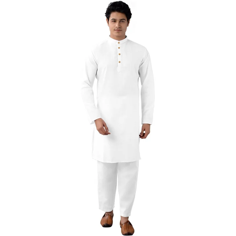 Men's Tunic Cotton Kurta Pajama Set Indian Casual Yoga Dress (MK101)