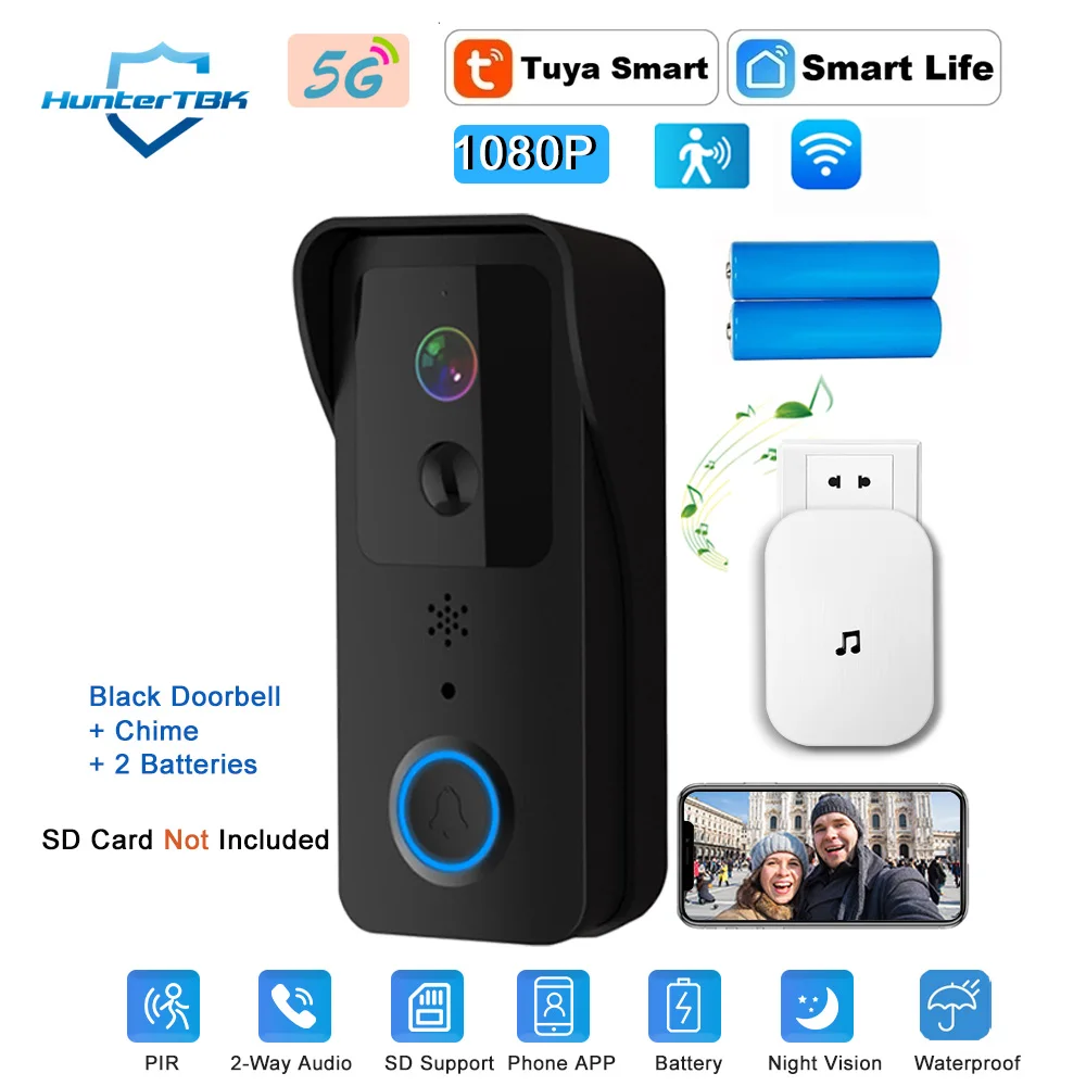5G 2.4G WiFi Video Deurbel 1080P Tuya Smart Outdoor Draadloze Intercom Waterdichte Draadloze Camera Bellen Bel