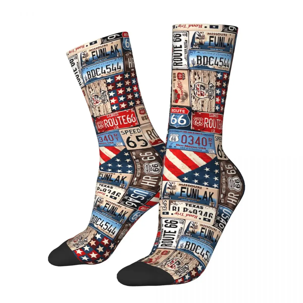 Calcetines de invierno Unisex con patrones U S Route 66, Hip Hop, calcetines felices, estilo callejero, Crazy