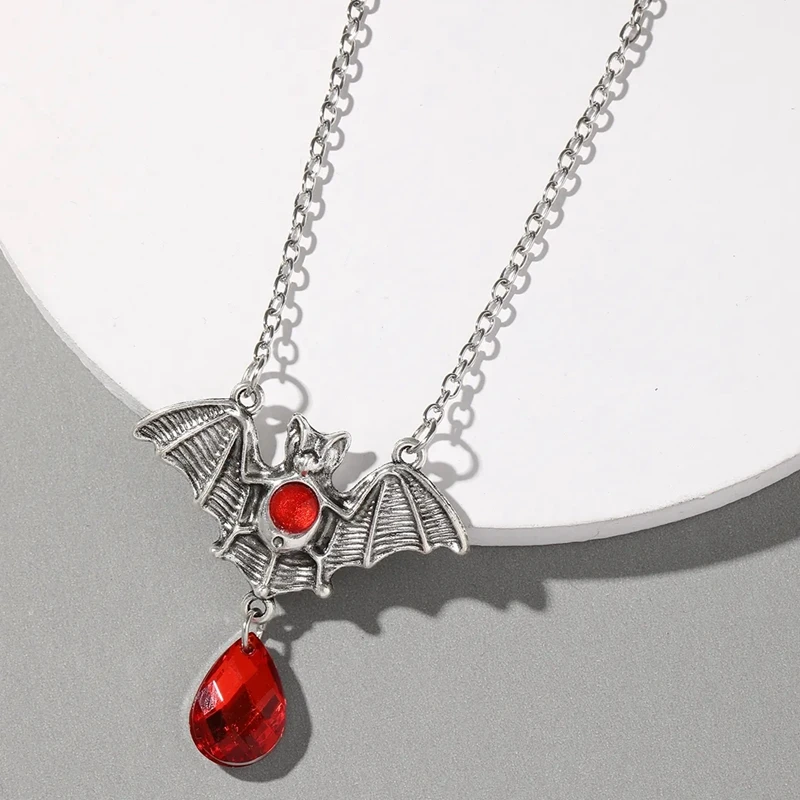 Collar de plata de murciélago de vampiro gótico, gargantilla de acrílico, bruja gótica Steampunk, Halloween