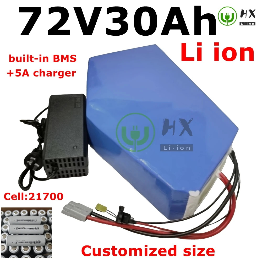 

LH-72v 30Ah lithium triangle battery BMS 20S li ion for 5000w 3000W Mountain Bike scooter Motorcycle + 5A charger.Customized