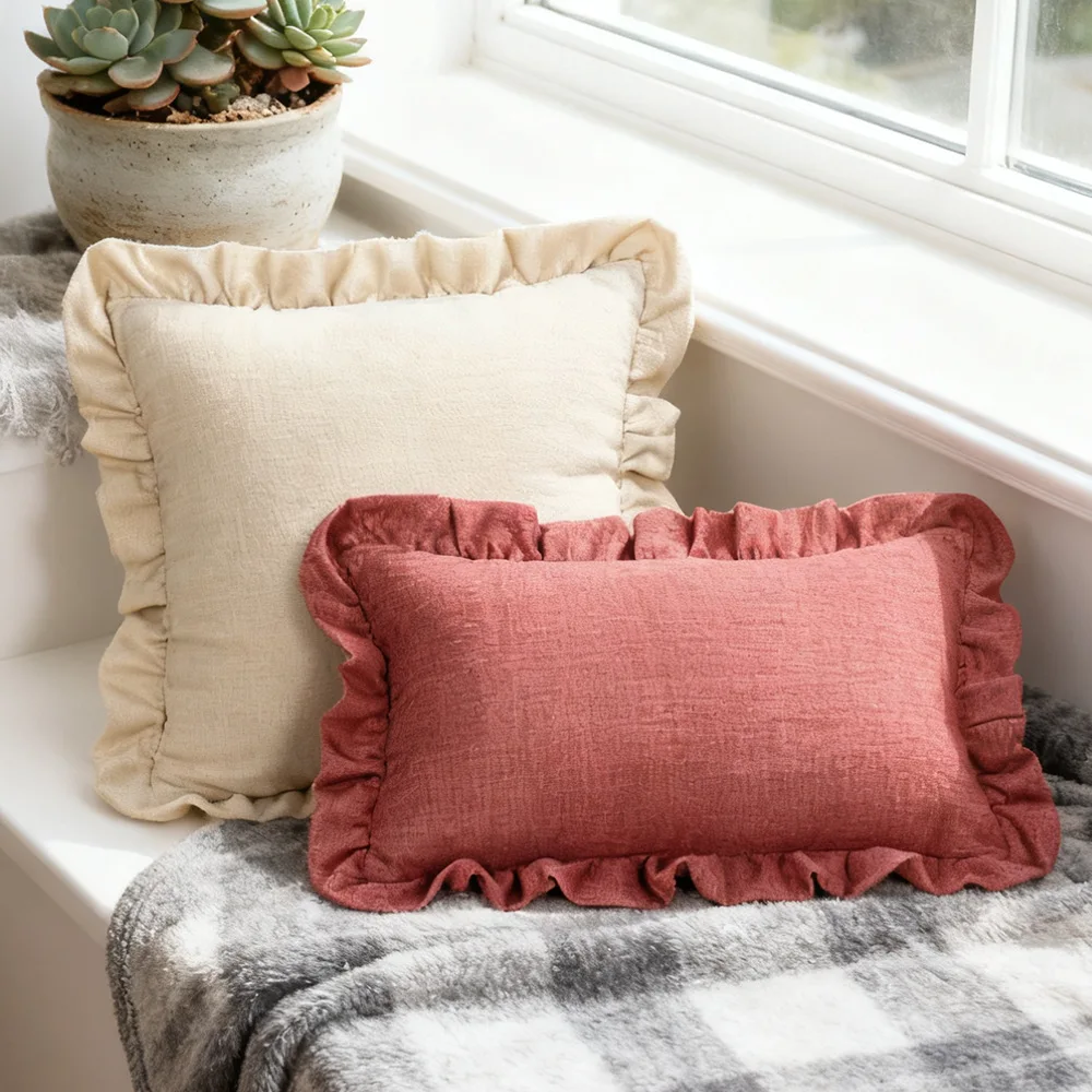 Solid Color Lotus Leaf Skirt Edge Pillowcase Simple Sofa Cushion Backrest Pillowcase Home Decoration Funda De Almohada