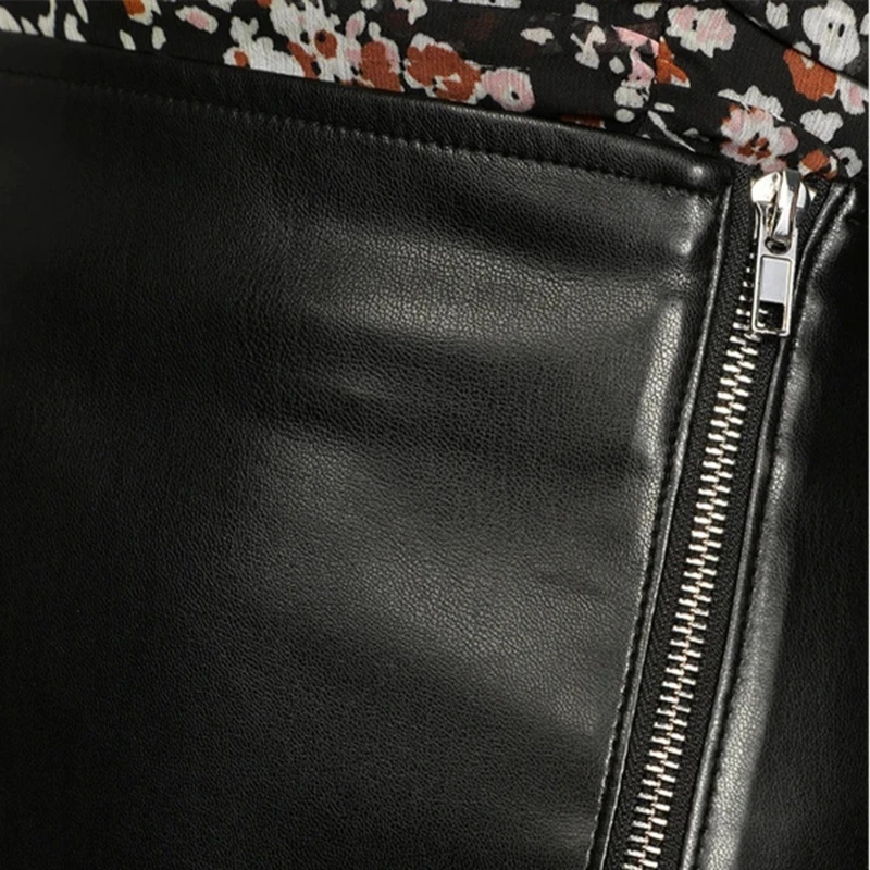 خريف 2025 تنورة عالية الخصر بسحاب وفتحة من جلد البولي يوريثان تنورة نسائية صغيرة على شكل حرف a تنورة عصرية ملابس الشارع