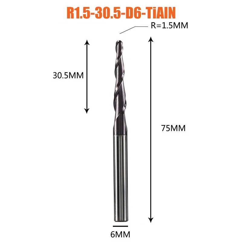 1 stks Vhm Gecoat Taper Kogelfrees CNC Frees Frezen voor Hout en Frezen voor Metalen Frees