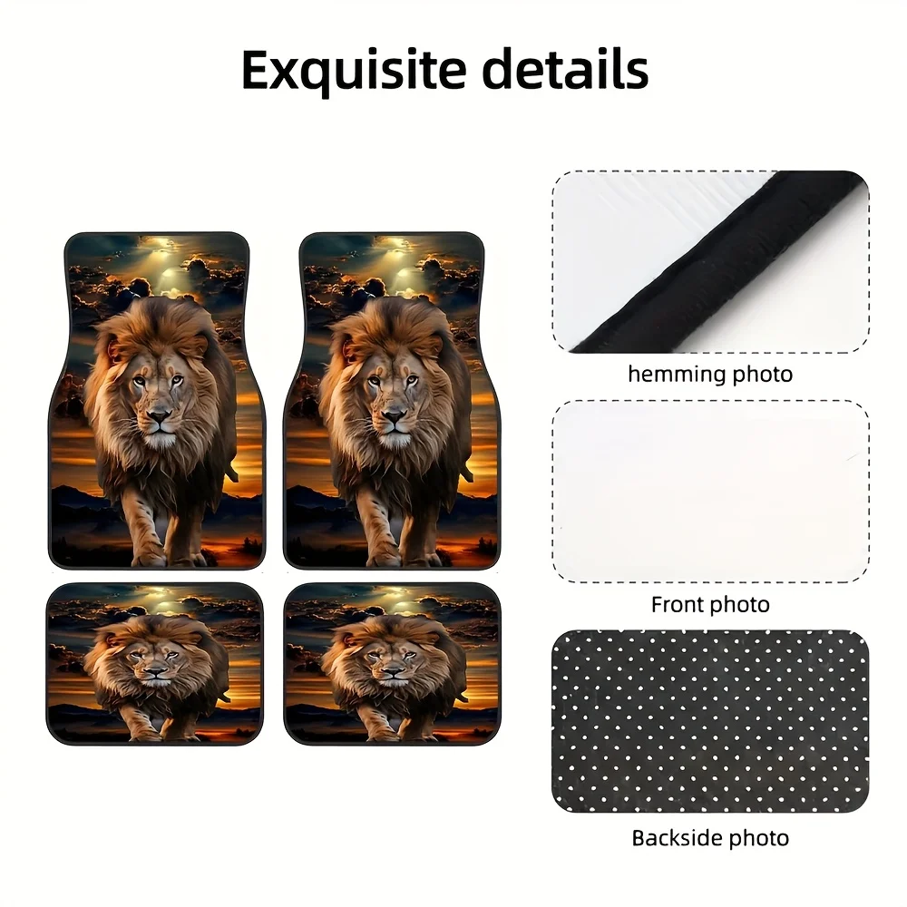 

4pcs Male Lion Sunset Car Floor Mats Set - Heavy-Duty Non-Slip Fit All-Weather Floor Liners, Full Front/Rear/Trunk Coverage For