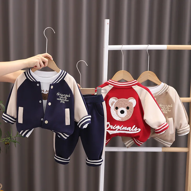 Autumn Baby Boys Clothes Children Outfits Cartoon Bear Jacket Coat Tops Pants 3Pcs Sets Toddler Casual Costume Kids Tracksuits