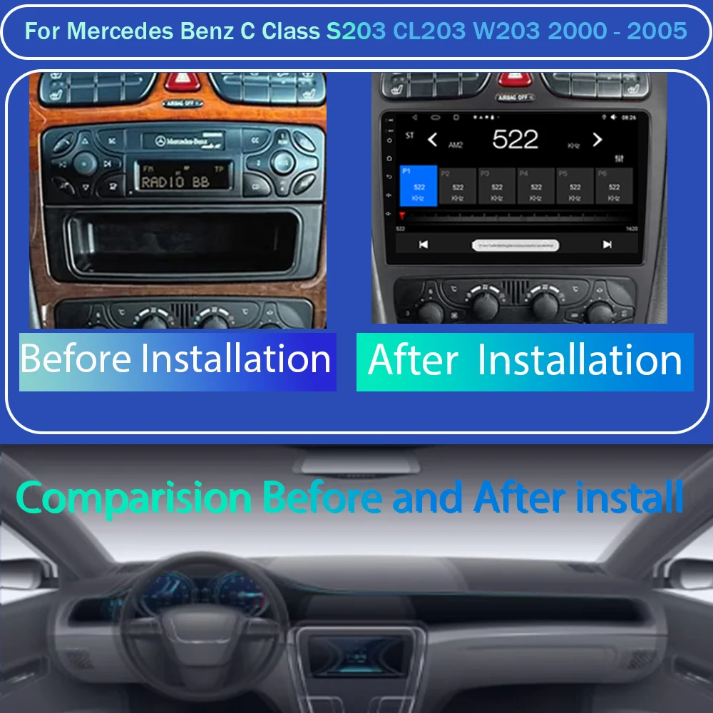 For Mercedes Benz C-Class W203 C200 C320 C350 2002-2005 Android 13  GPS Carplay QLED Screen DVD Multimedia Video Player NO 2DIN