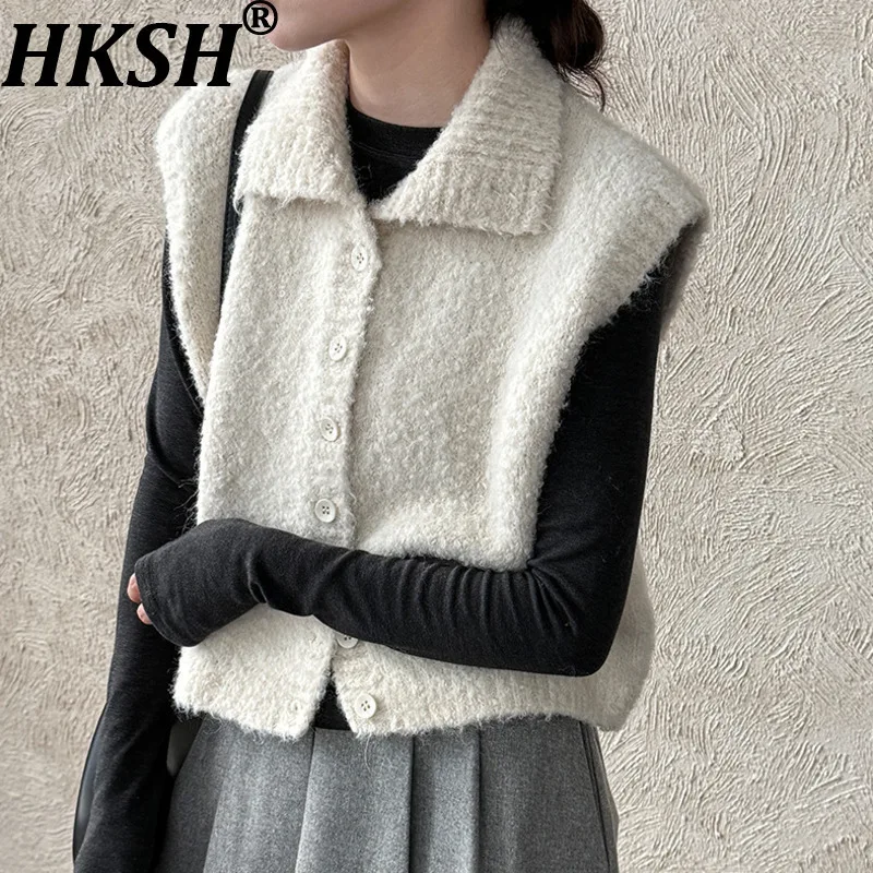 

HKSH осень-зима новый женский жилет без рукавов однобортный однобортный корейский элегантный модный повседневный вязаный жилет HK12876