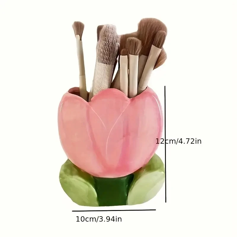 Miniso Fashion Creative Tulip Series فرشاة للمكياج تخزين دلو حلو أزهار لطيفة حامل قلم مكتب سطح المكتب تخزين الملحقات
