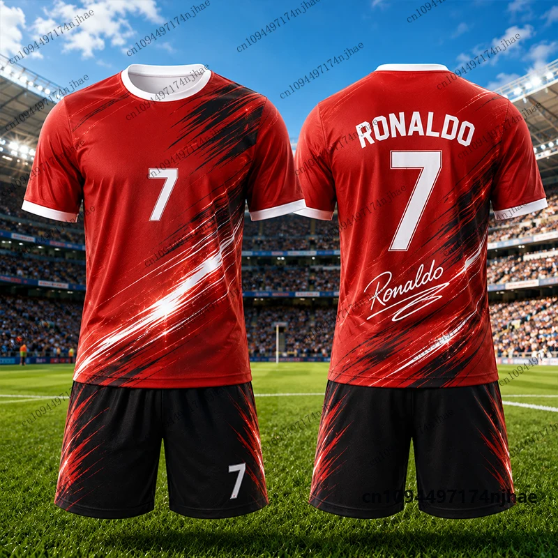 Kinder-Trainingsanzug Portugal Fans Ronaldo Nr. 7 Print T-Shirt+Shorts Set Fußballtrikot Anzug Sportbekleidung Kinder/Erwachsene 2-teiliges Outfit – Detail 6