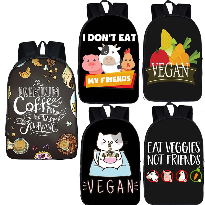 Mochila vegana vegana para mulheres, mochila de alta capacidade para adolescentes, pacote de computador, comer vegetais, vegetariano, comida, quente, meninos, meninas