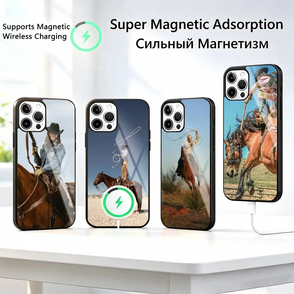 

Western-n Style Cowboy Phone Case For iPhone17,16,15,14,13,12,11 Plus,Pro Supports Magnetic Wireless Charging