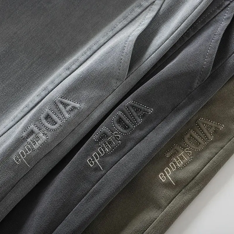 

Джинсовая ткань Cool Sensation из лиоцелла! Летние тонкие мужские брюки Emed Letter с прямой эластичной резинкой на талии, спортивные мужские брюки Five-Quarter